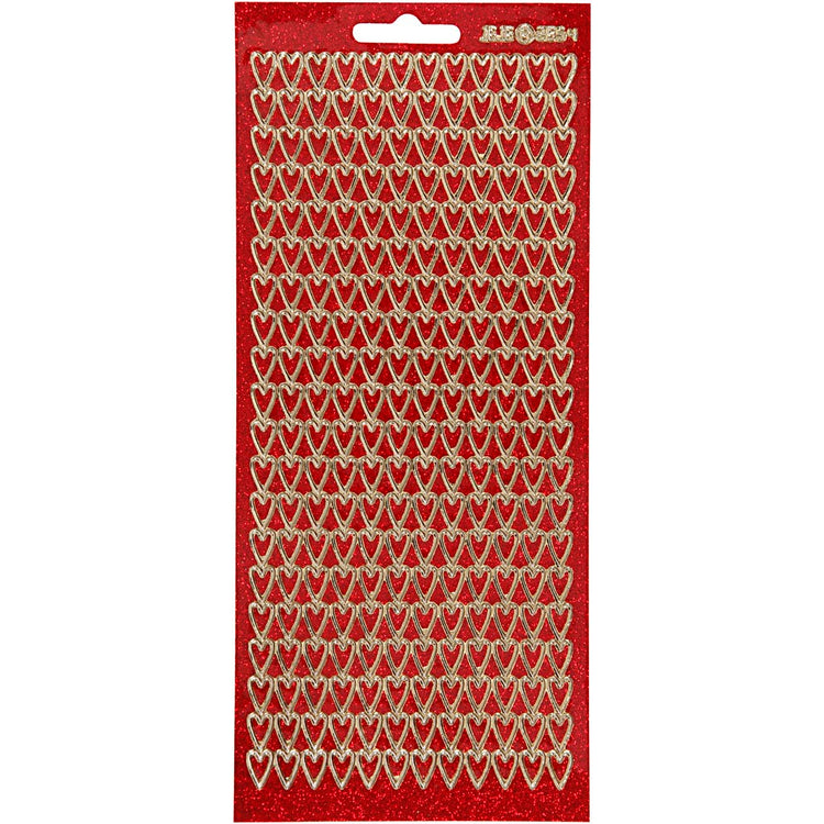Creativ company autocollants, coeurs, feuille 10x23 cm, or, paillettes rouges, 1 feuille