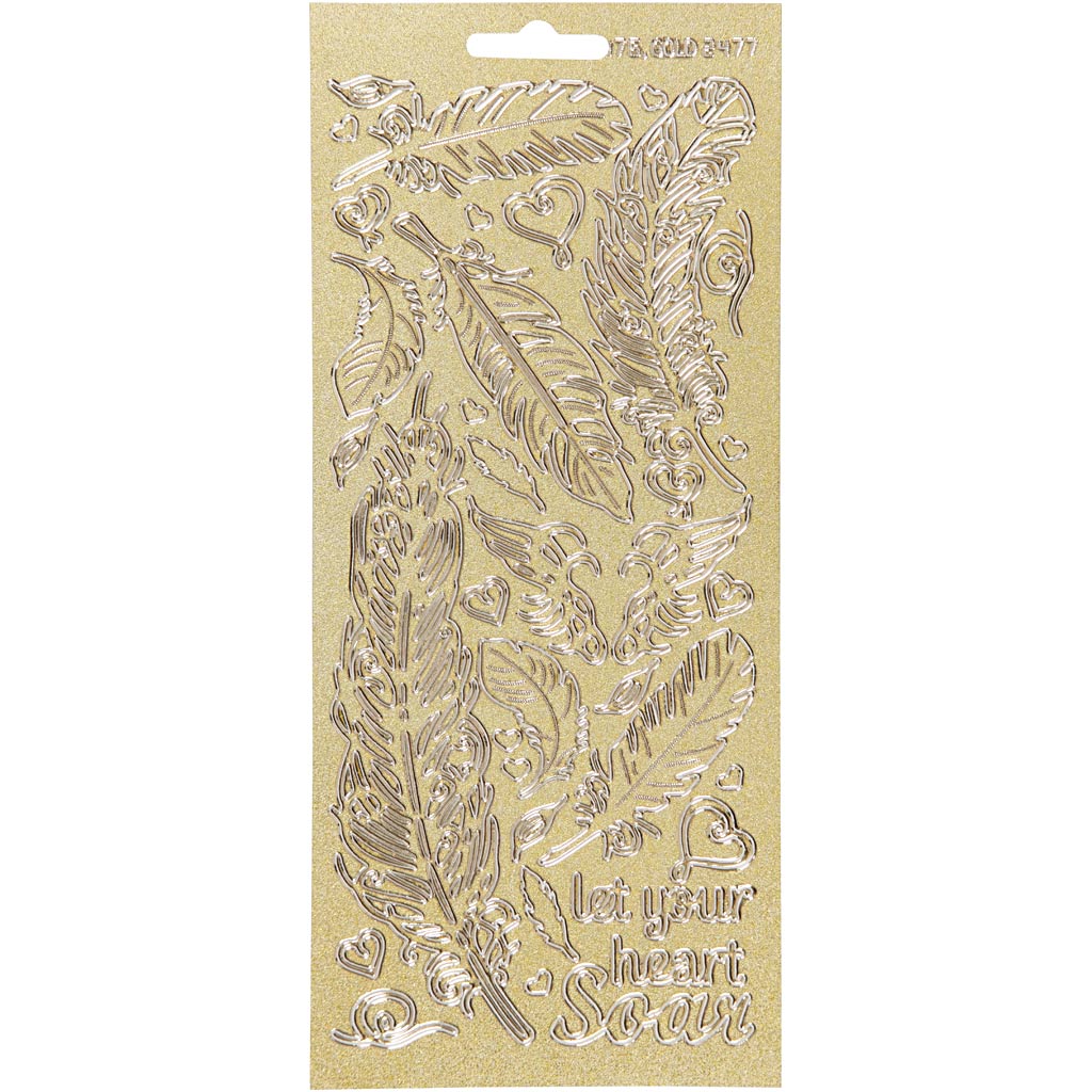 Creativ company autocollants, plumes, feuille 10x23 cm, or, 1 feuille