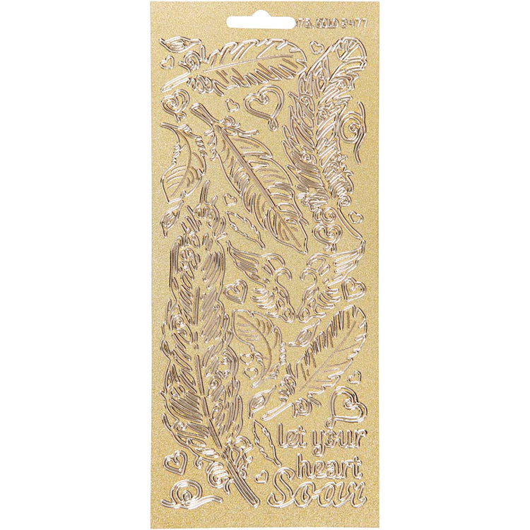 Creativ company autocollants, plumes, feuille 10x23 cm, or, 1 feuille