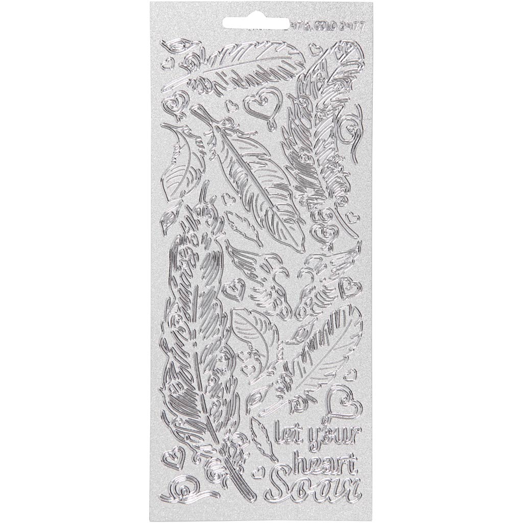Creativ company autocollants, plumes, feuille 10x23 cm, argent, 1 feuille