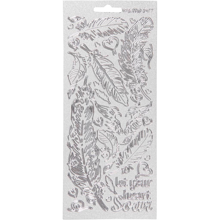 Creativ company autocollants, plumes, feuille 10x23 cm, argent, 1 feuille