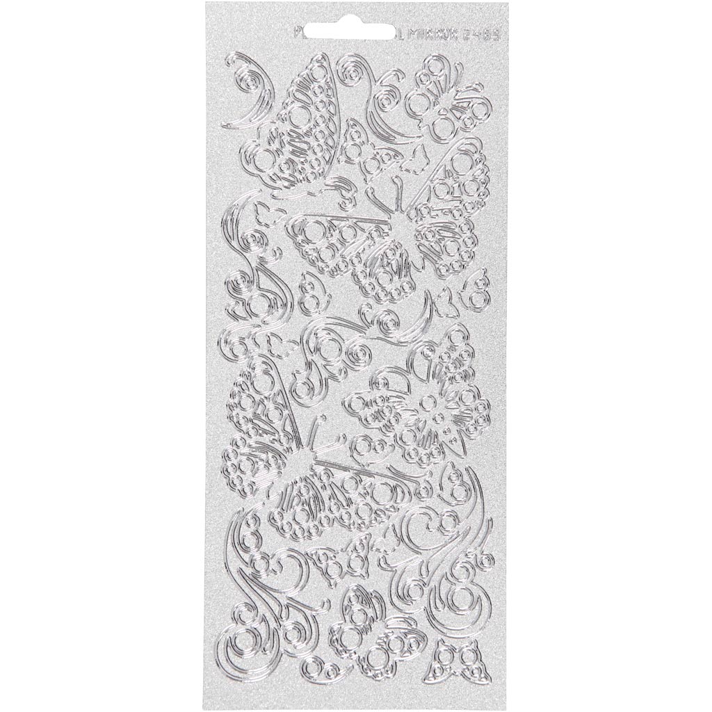 Creativ company autocollants, papillons, feuille 10x23 cm, argent, 1 feuille