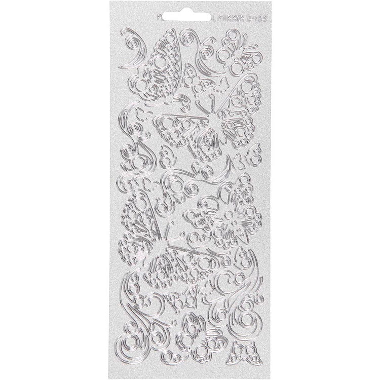 Creativ company autocollants, papillons, feuille 10x23 cm, argent, 1 feuille