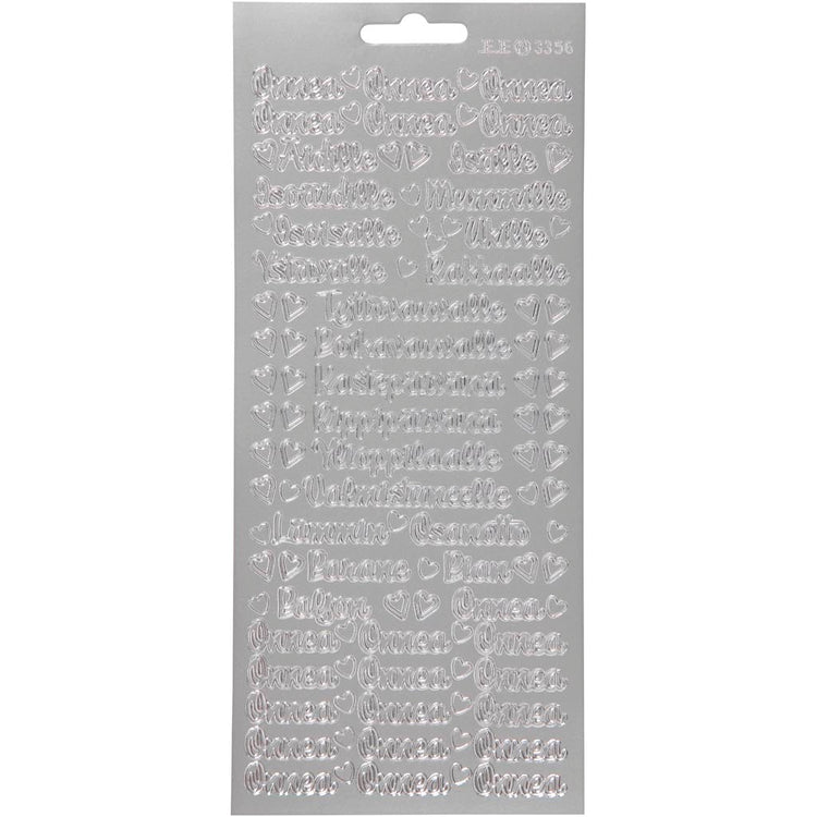 Autocollants Creativ company, onnea aidille, feuille 10x23 cm, argent, 1 feuille