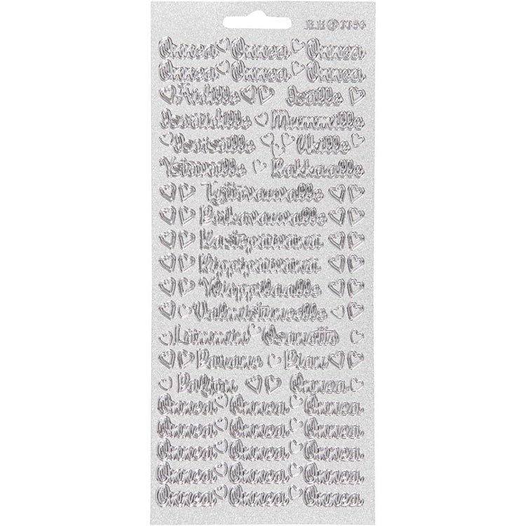 Autocollants Creativ company, onnea aidille, feuille 10x23 cm, argent, 1 feuille