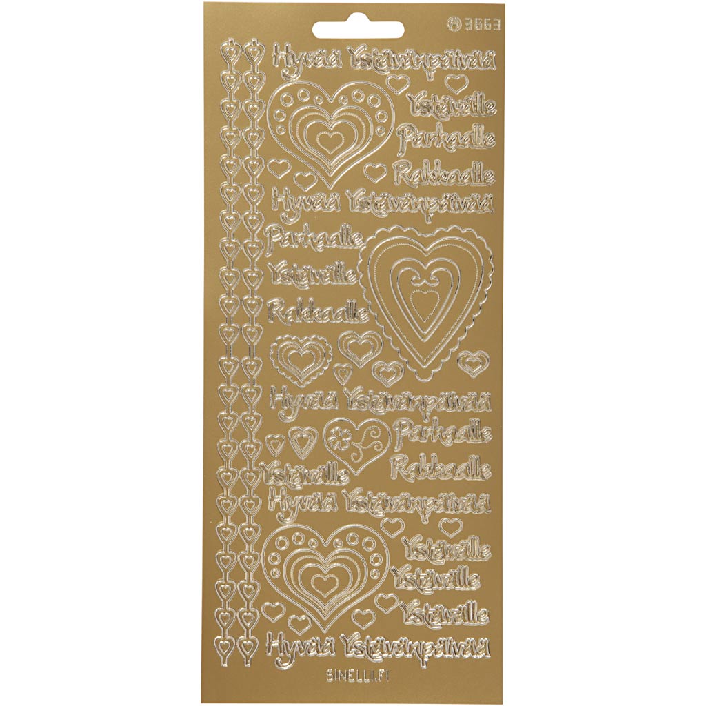 Autocollants Creativ company, hyvaa ystävänpäivää, feuille 10x23 cm, or, 1 feuille