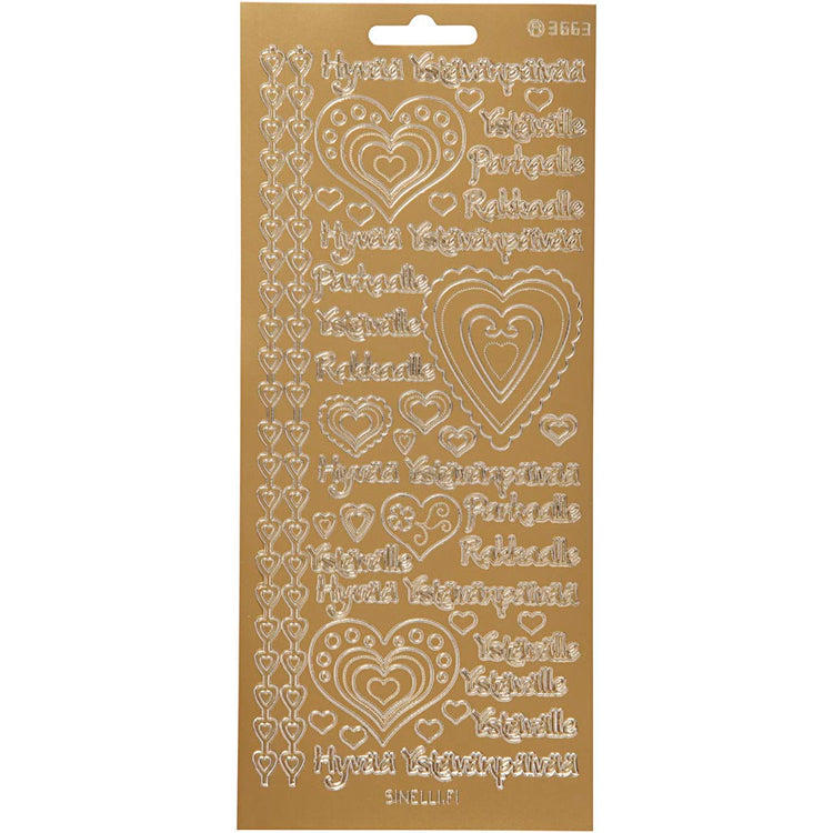 Autocollants Creativ company, hyvaa ystävänpäivää, feuille 10x23 cm, or, 1 feuille