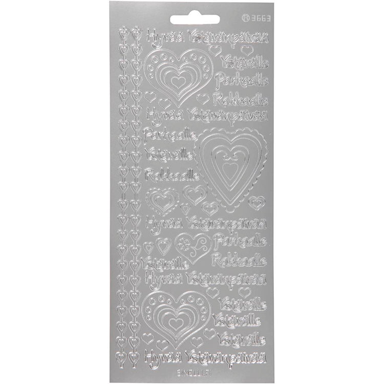 Autocollants Creativ company, hyvaa ystävänpäivää, feuille 10x23 cm, argent, 1 feuille