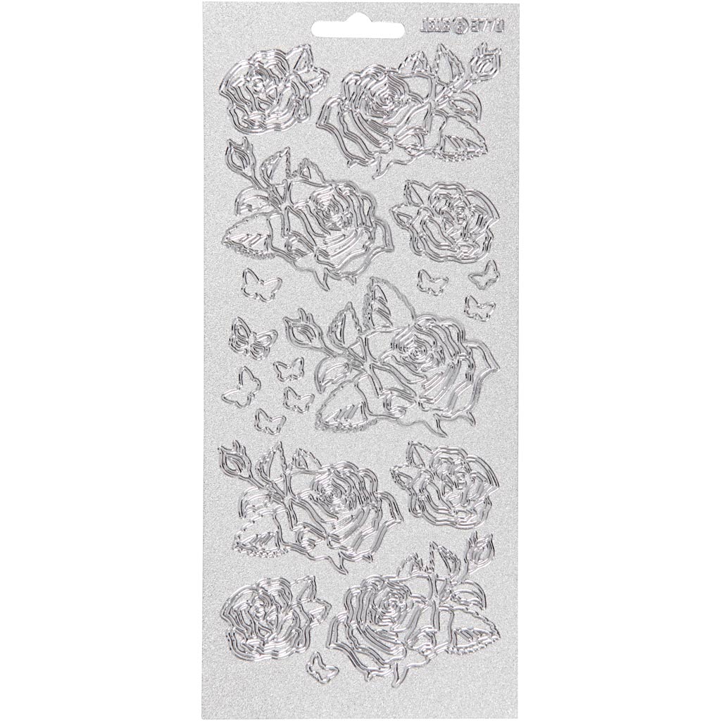 Creativ company autocollants, roses, feuille 10x23 cm, argent, 1 feuille