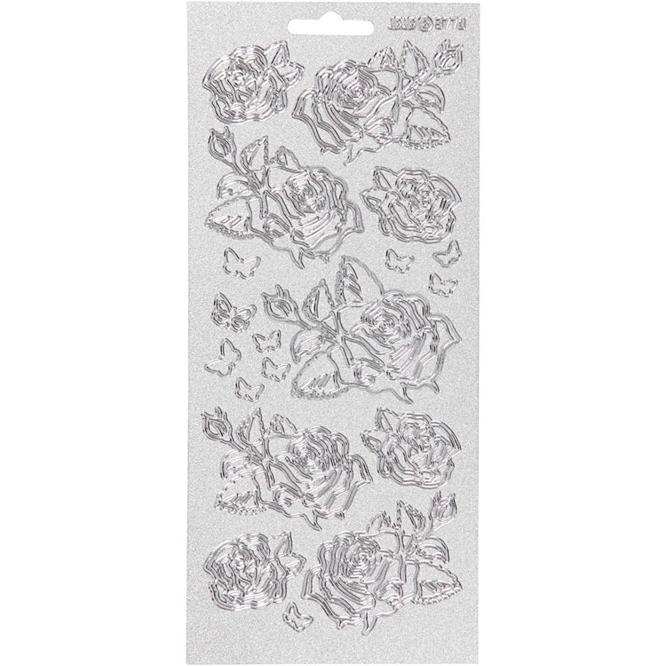 Creativ company autocollants, roses, feuille 10x23 cm, argent, 1 feuille