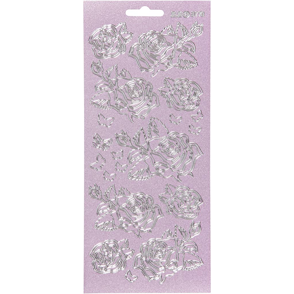 Creativ company autocollants, roses, feuille 10x23 cm, argent, 1 feuille
