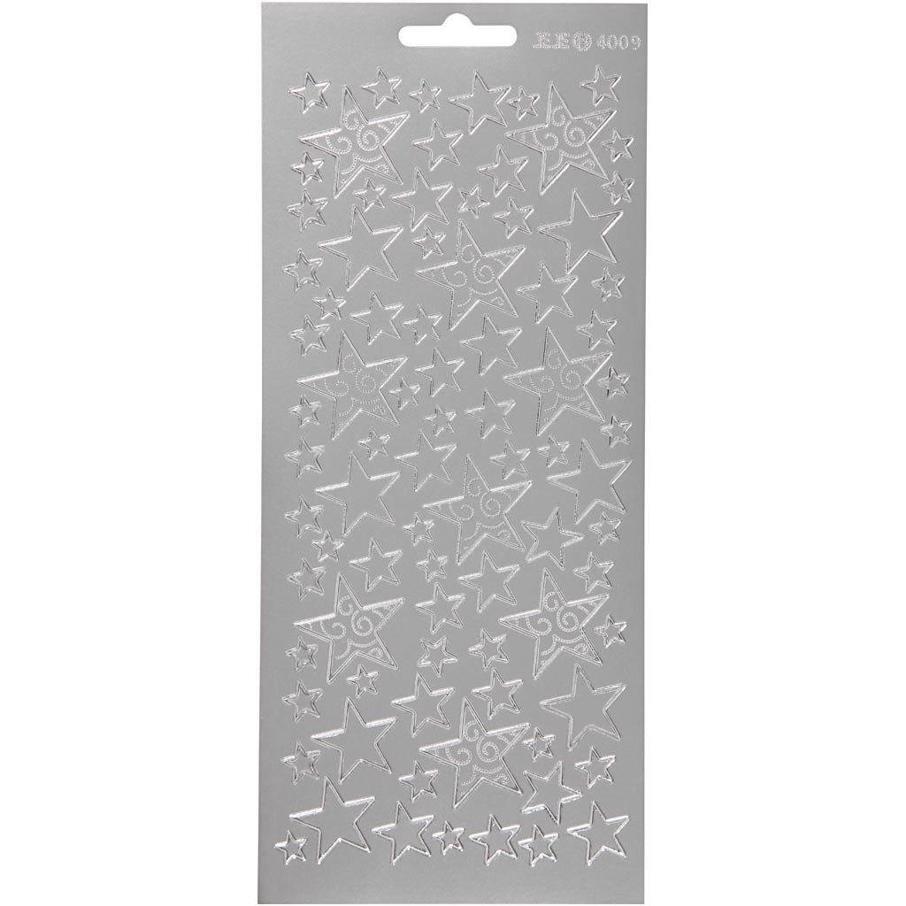 Creativ company autocollants, étoiles, feuille 10x23 cm, argent, 1 feuille