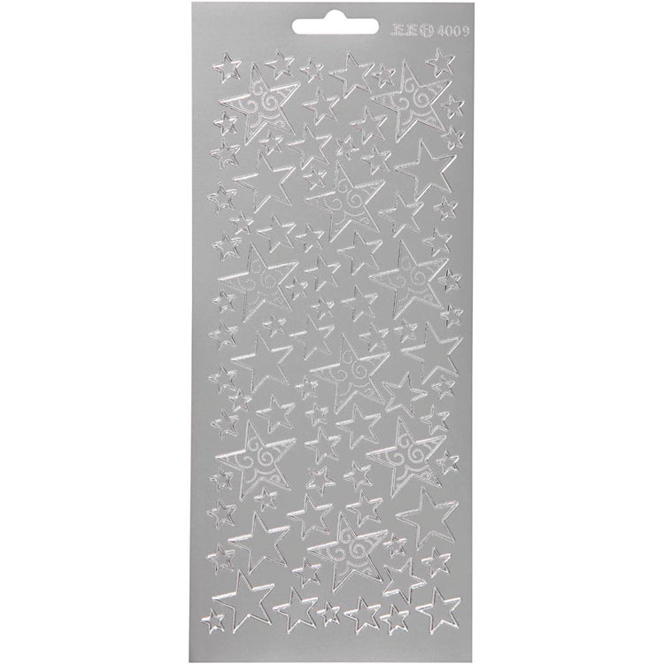 Creativ company autocollants, étoiles, feuille 10x23 cm, argent, 1 feuille