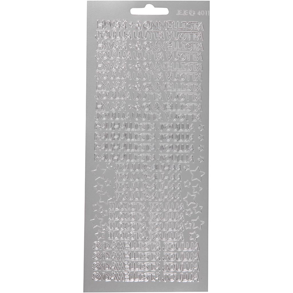 Autocollants Creativ company, hyvaa onnelista, feuille 10x23 cm, argent, 1 feuille
