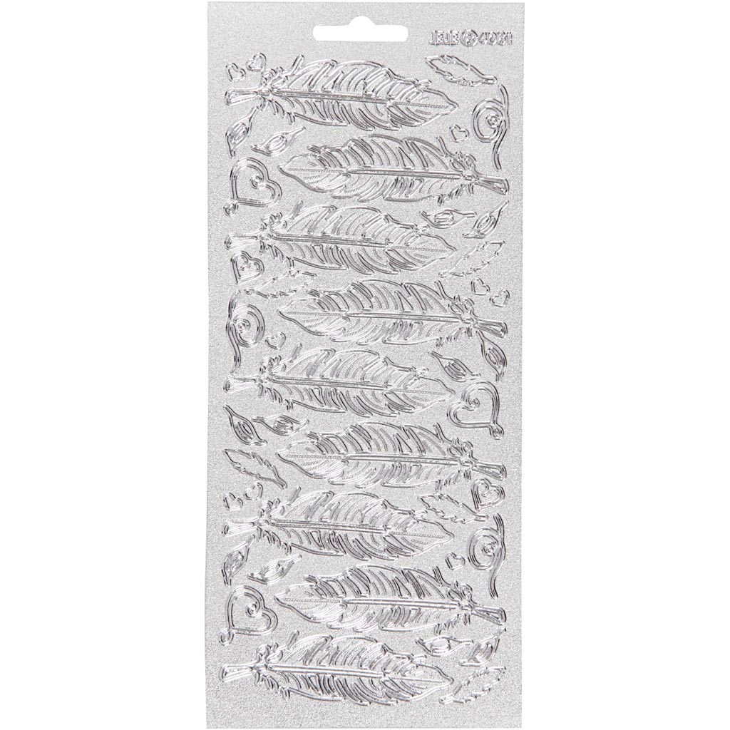 Creativ company autocollants, plumes, feuille 10x23 cm, argent, 1 feuille