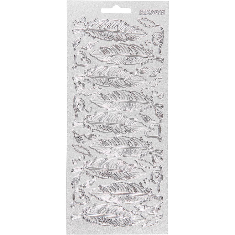 Creativ company autocollants, plumes, feuille 10x23 cm, argent, 1 feuille