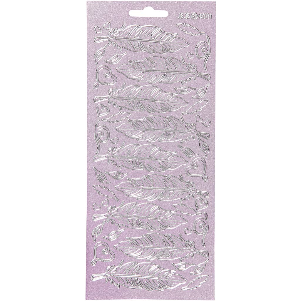 Creativ company autocollants, plumes, feuille 10x23 cm, argent, 1 feuille