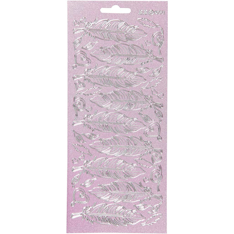 Creativ company autocollants, plumes, feuille 10x23 cm, argent, 1 feuille