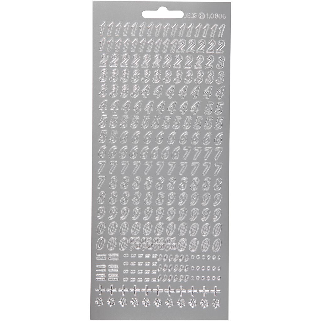 Creativ company autocollants, chiffres, feuille 10x23 cm, argent, 1 feuille