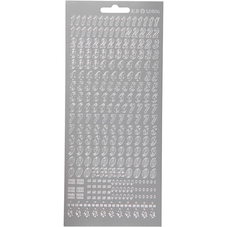 Creativ company autocollants, chiffres, feuille 10x23 cm, argent, 1 feuille