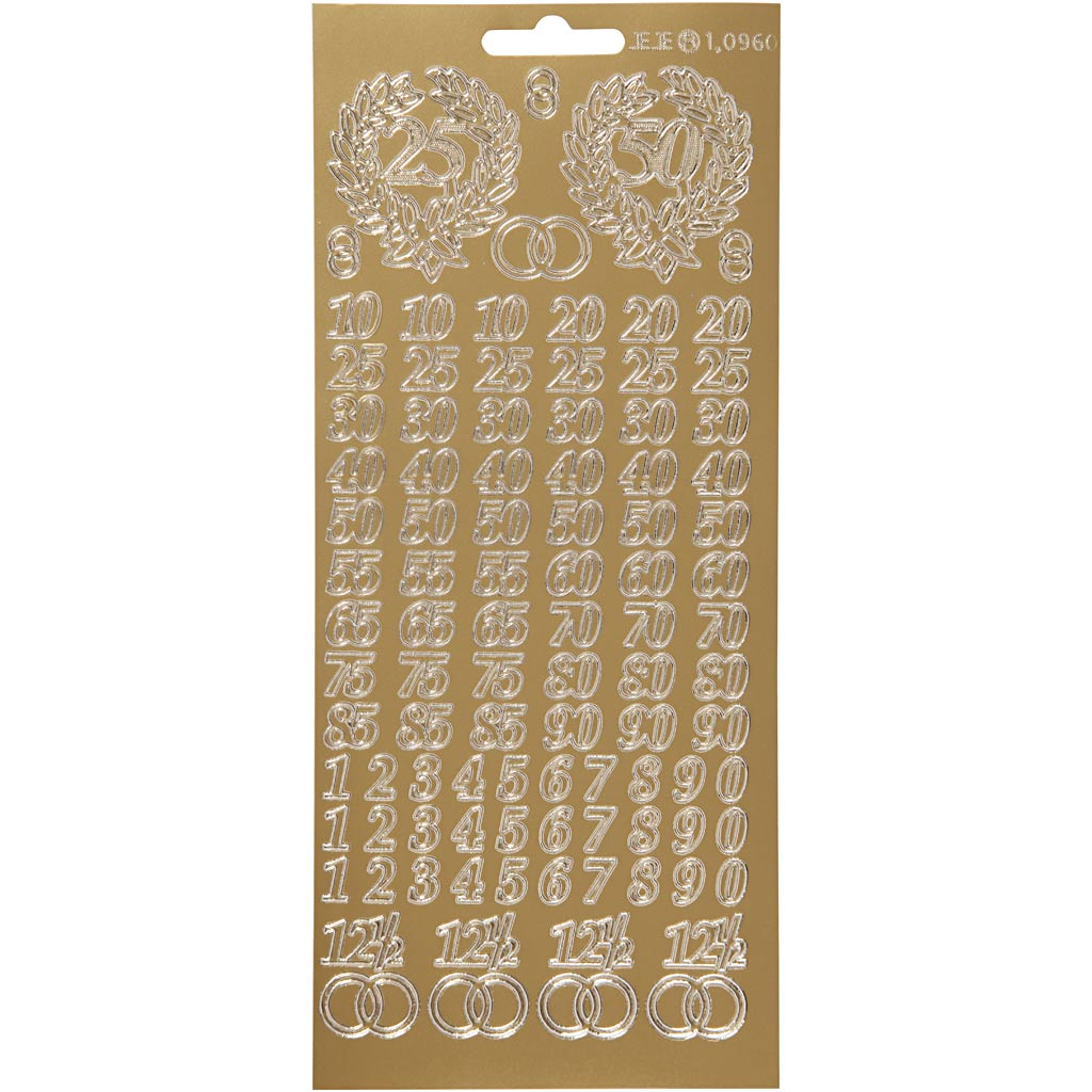 Autocollants Creativ company, anniversaire, feuille 10x23 cm, or, 1 feuille