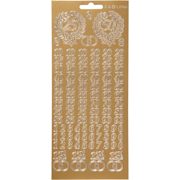 Autocollants Creativ company, anniversaire, feuille 10x23 cm, or, 1 feuille
