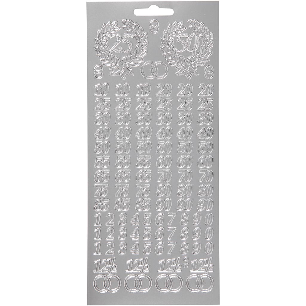 Autocollants Creativ company, anniversaire, feuille 10x23 cm, argent, 1 feuille