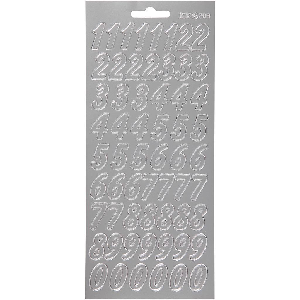 Creativ company autocollants, chiffres, feuille 10x23 cm, argent, 1 feuille