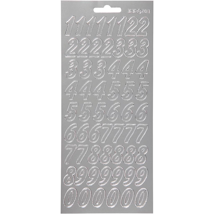 Creativ company autocollants, chiffres, feuille 10x23 cm, argent, 1 feuille