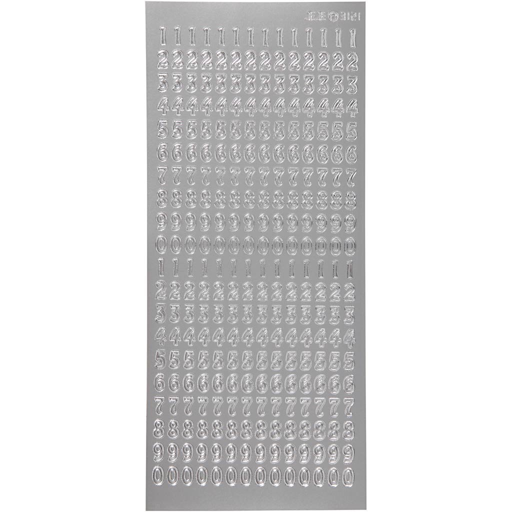 Creativ company autocollants, chiffres, feuille 10x23 cm, argent, 1 feuille