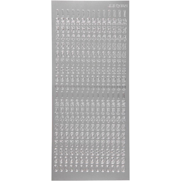 Creativ company autocollants, chiffres, feuille 10x23 cm, argent, 1 feuille