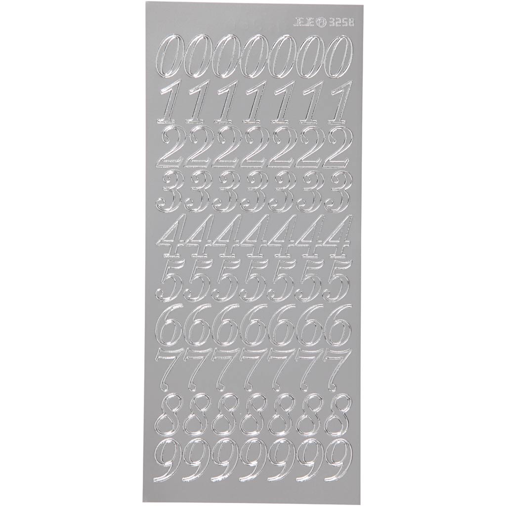 Creativ company autocollants, chiffres, feuille 10x23 cm, argent, 1 feuille