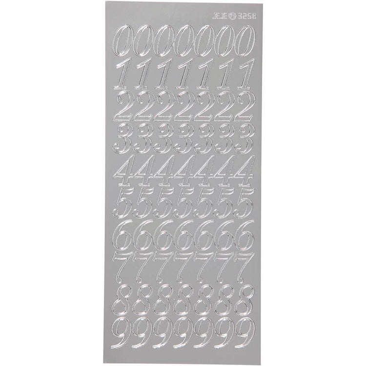 Creativ company autocollants, chiffres, feuille 10x23 cm, argent, 1 feuille