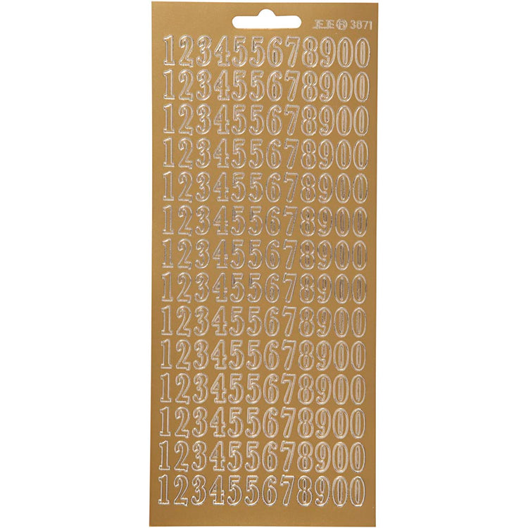 Creativ company autocollants, chiffres, feuille 10x23 cm, or, 1 feuille