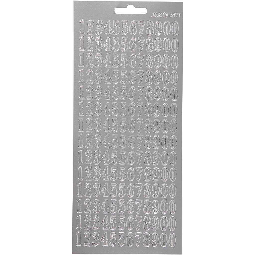 Creativ company autocollants, chiffres, feuille 10x23 cm, argent, 1 feuille