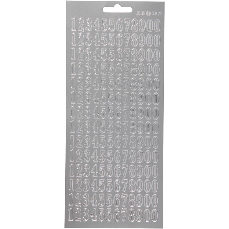 Creativ company autocollants, chiffres, feuille 10x23 cm, argent, 1 feuille
