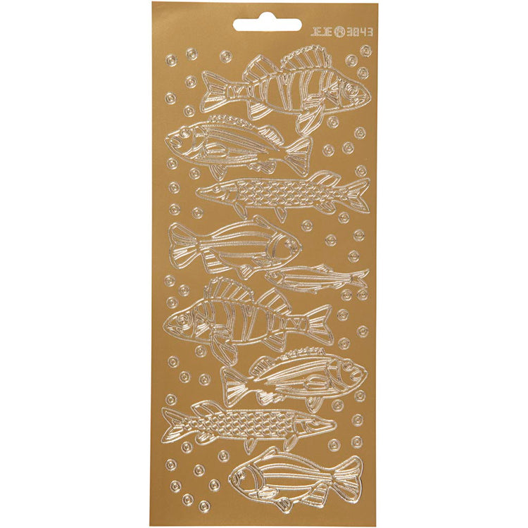 Creativ company autocollants, poisson, feuille 10x23 cm, or, 1 feuille