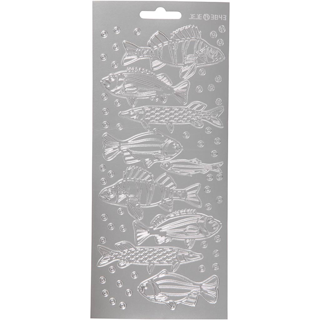 Creativ company autocollants, poisson, feuille 10x23 cm, argent, 1 feuille