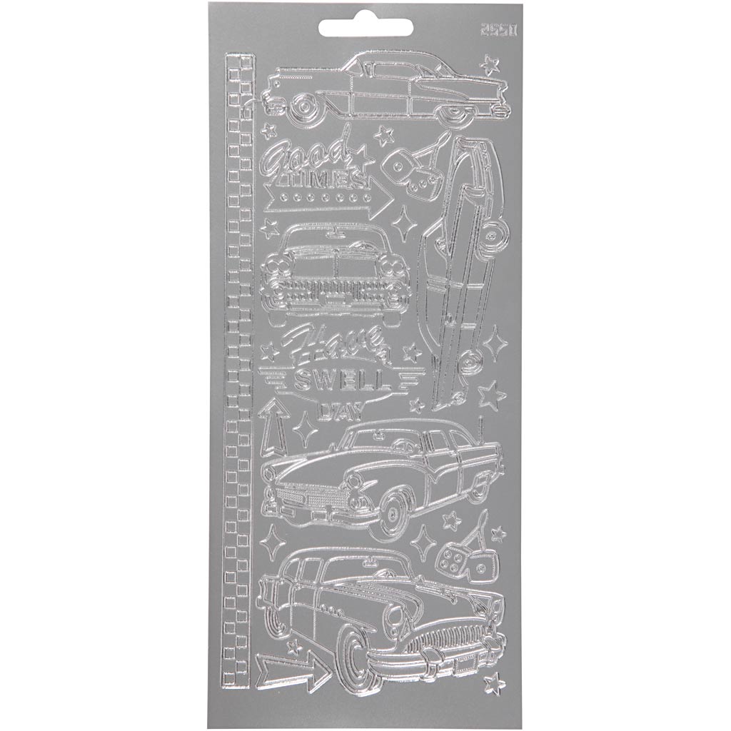 Creativ company autocollants, voitures, feuille 10x23 cm, argent, 1 feuille