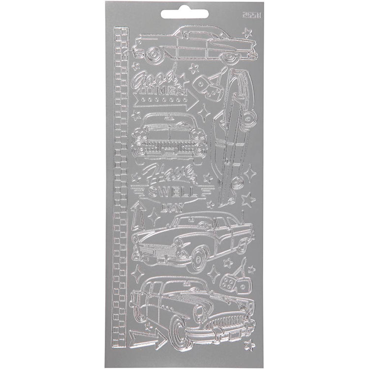 Creativ company autocollants, voitures, feuille 10x23 cm, argent, 1 feuille