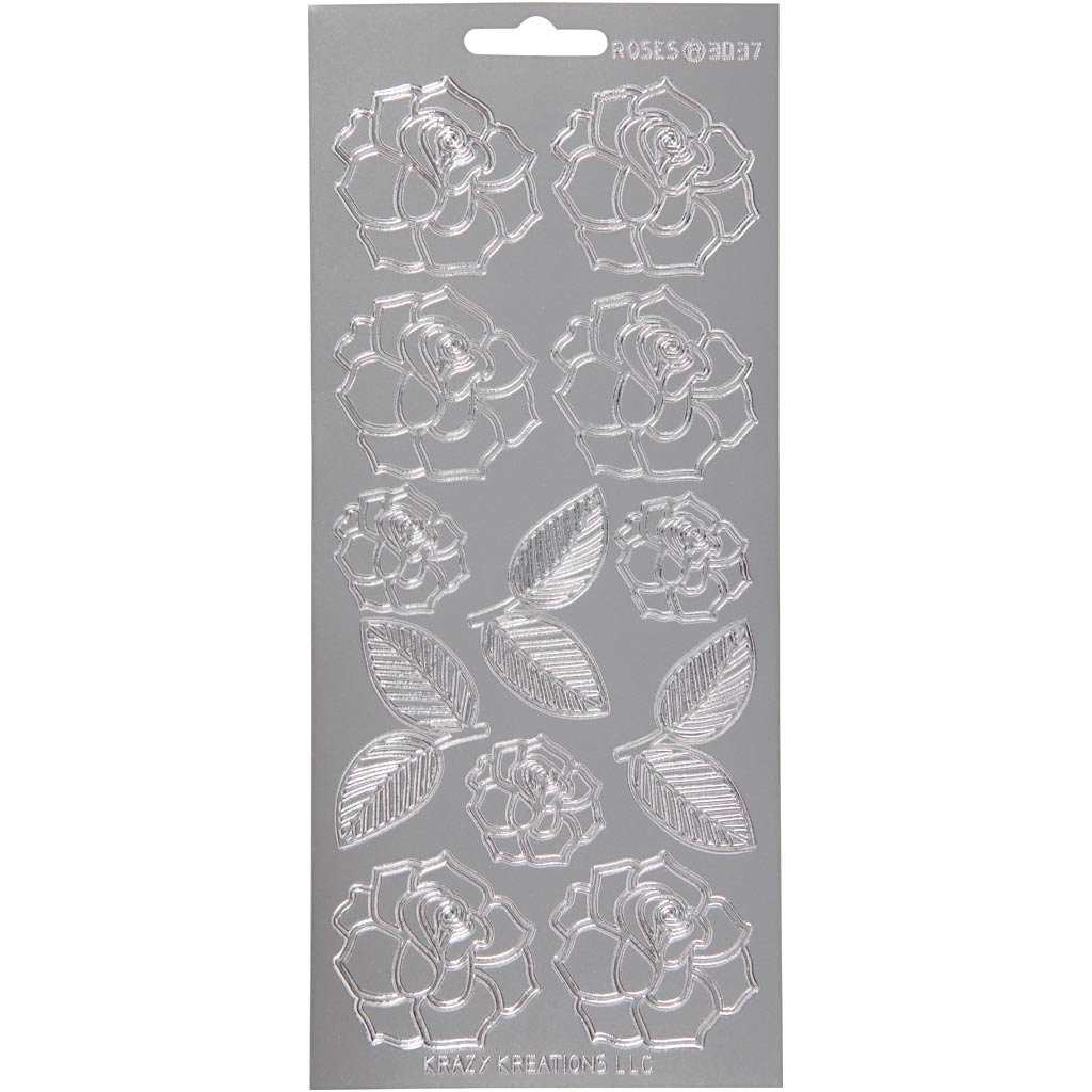 Creativ company autocollants, roses, feuille 10x23 cm, argent, 1 feuille