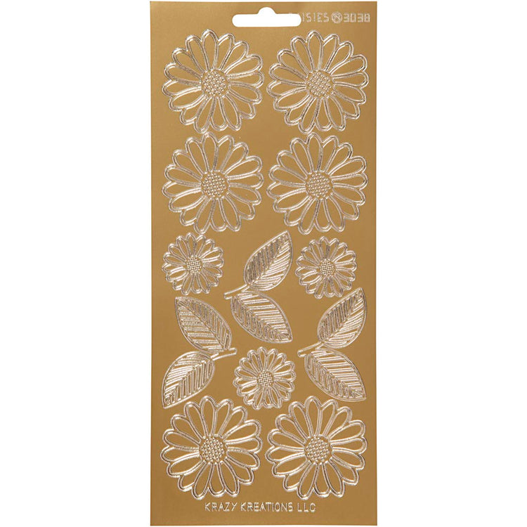 Autocollants Creativ company, marguerites, feuille 10x23 cm, or, 1 feuille