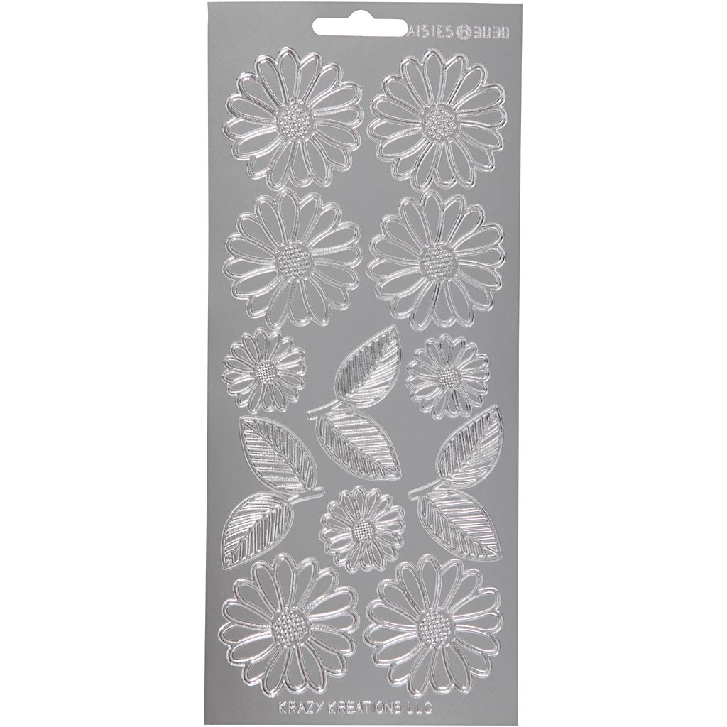 Autocollants Creativ company, marguerites, feuille 10x23 cm, argent, 1 feuille