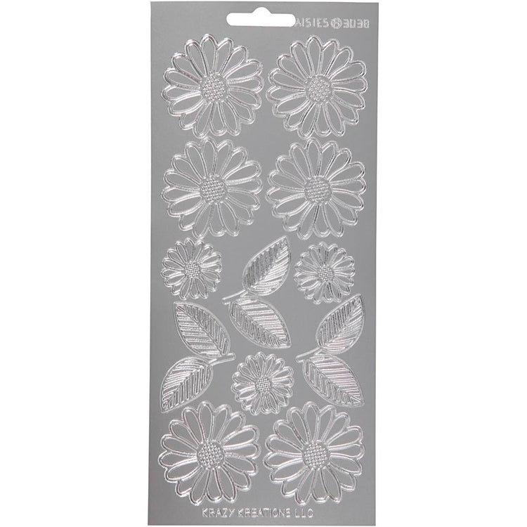 Autocollants Creativ company, marguerites, feuille 10x23 cm, argent, 1 feuille