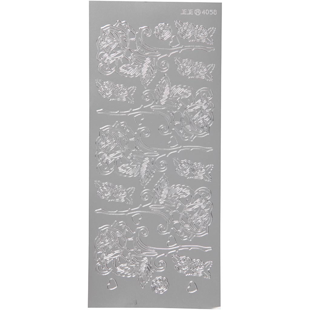 Creativ company autocollants, roses, feuille 10x23 cm, argent, 1 feuille