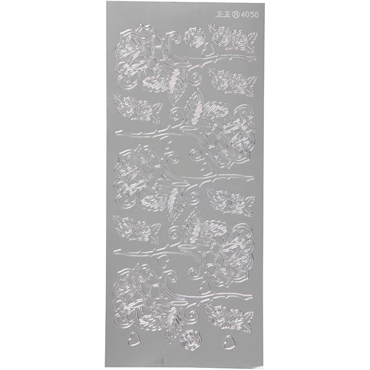 Creativ company autocollants, roses, feuille 10x23 cm, argent, 1 feuille