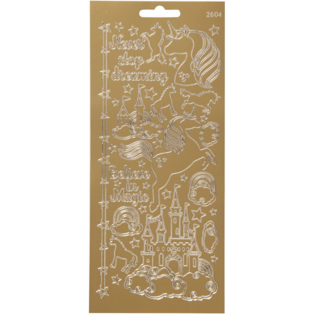 Autocollants Creativ company, licorne, feuille 10x23 cm, or, 1 feuille