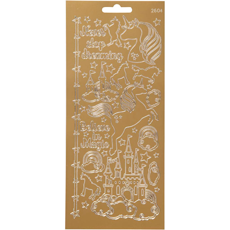 Autocollants Creativ company, licorne, feuille 10x23 cm, or, 1 feuille