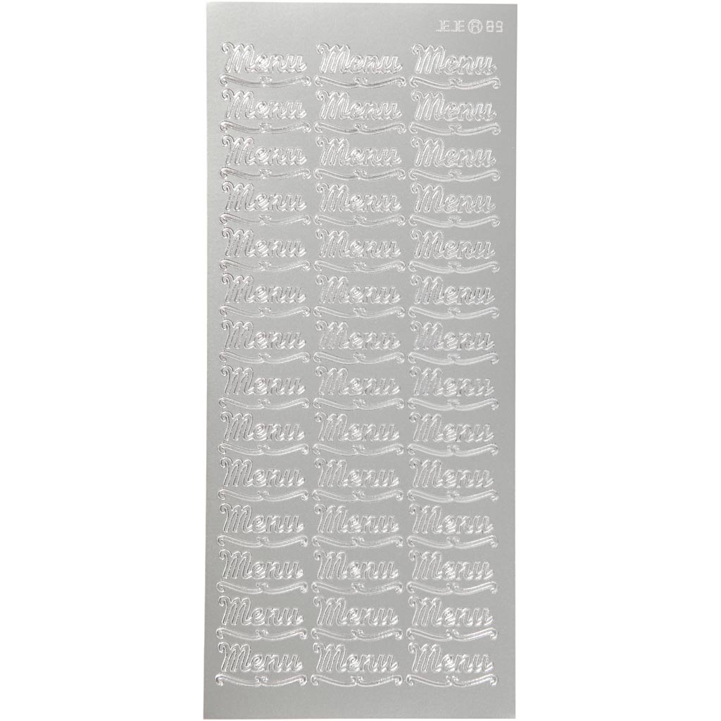 Autocollants Creativ company, menu, feuille 10x23 cm, argent, 1 feuille