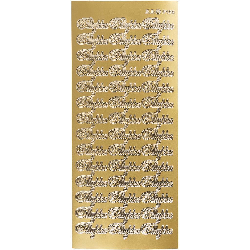 Autocollants Creativ company, Tillykke, feuille 10x23 cm, or, 1 feuille